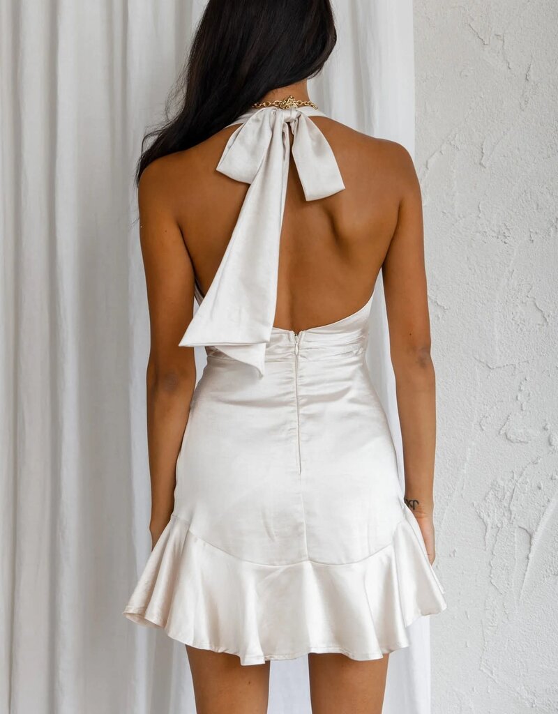 Morgan Halter Cowl Neck Satin Mini Dress