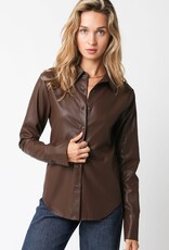 Faux Leather Button Down Shirt