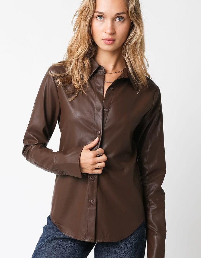 Faux Leather Button Down Shirt