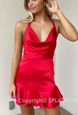 Morgan Halter Cowl Neck Satin Mini Dress