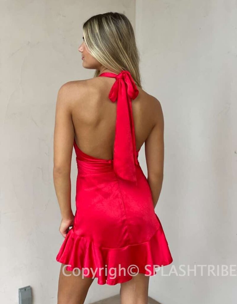 Morgan Halter Cowl Neck Satin Mini Dress