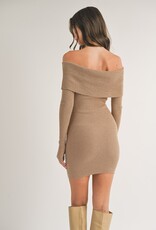 Off Shoulder Sweater Mini Dress w/ Long Sleeve