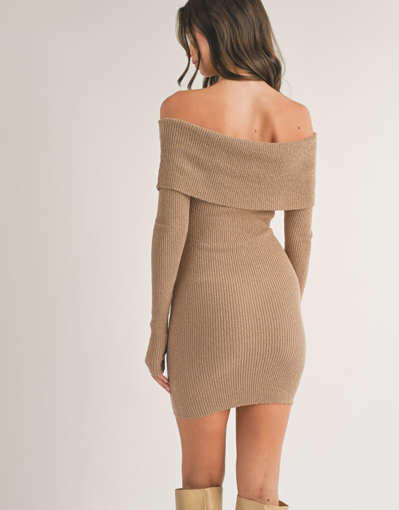 Off Shoulder Sweater Mini Dress w/ Long Sleeve