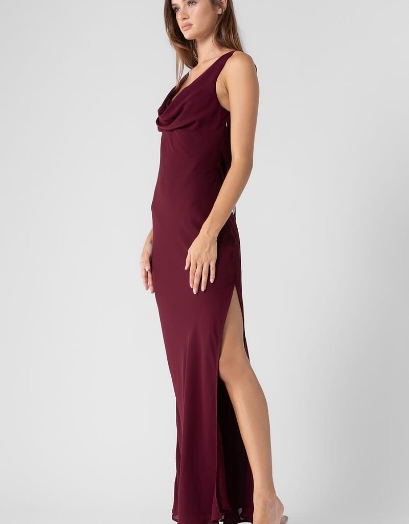 Cowl Neck Side Slit Maxi Dress