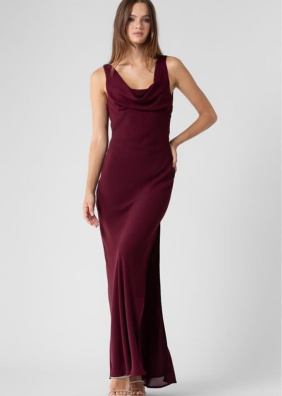 Cowl Neck Side Slit Maxi Dress