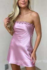 Floral Pearl Applique Strapless Mini Dress