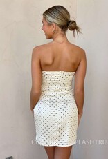 Layken Polka Dot Strapless Ribbon Detail Mini Dress
