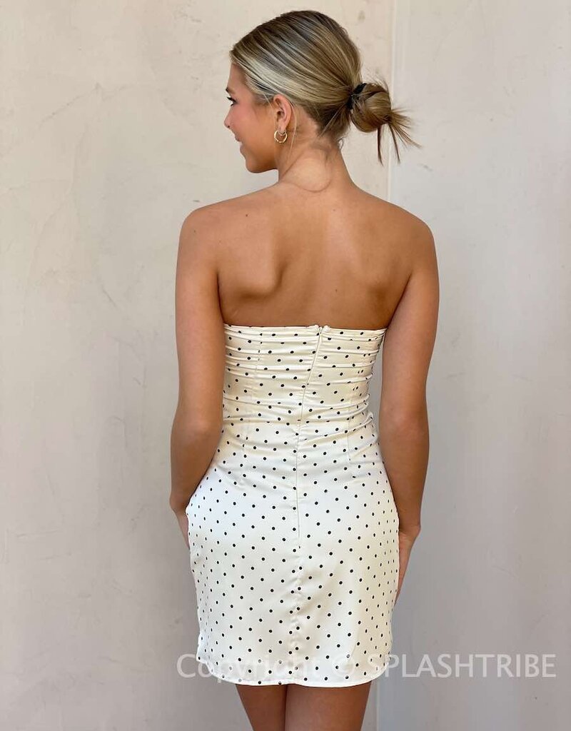 Layken Polka Dot Strapless Ribbon Detail Mini Dress