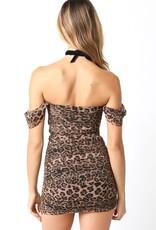 Leopard Print Mesh Mini Dress