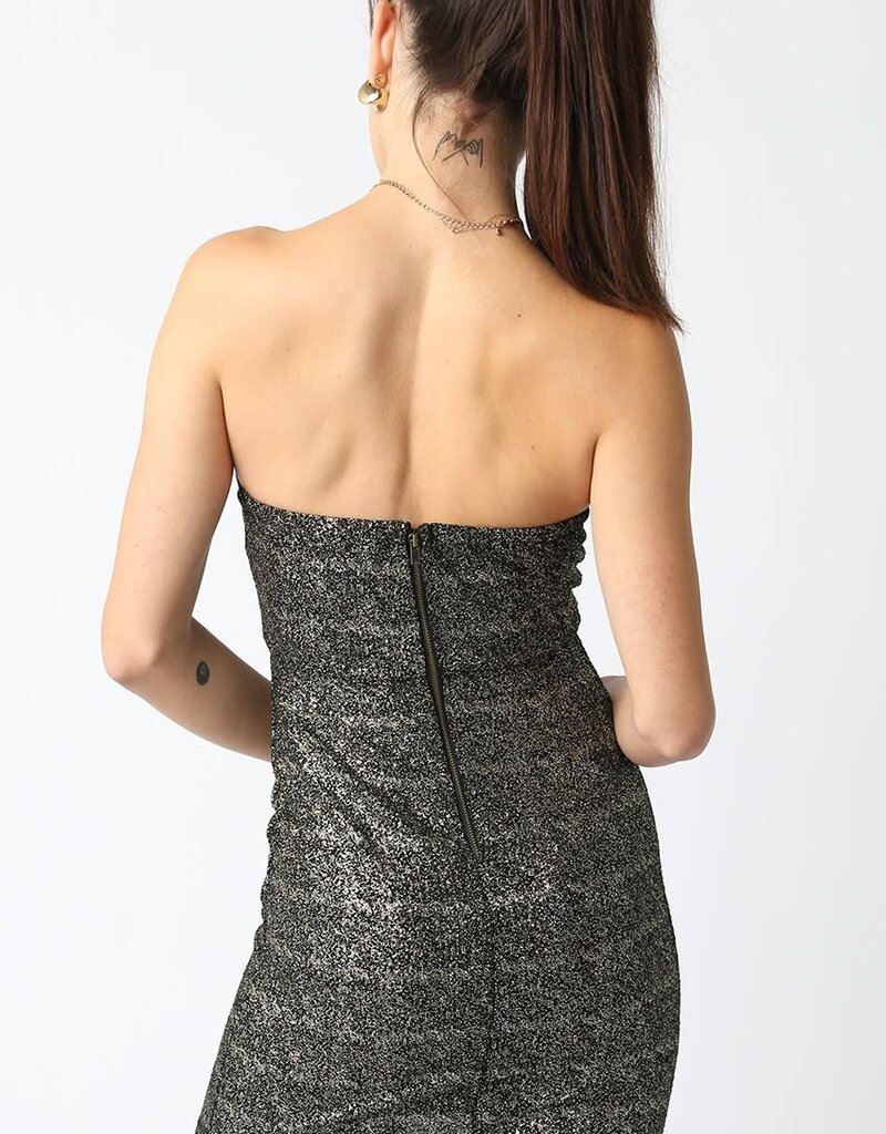 Gold Shimmer Deep V Mini Dress