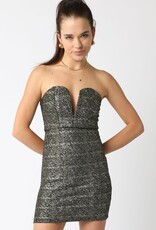Gold Shimmer Deep V Mini Dress