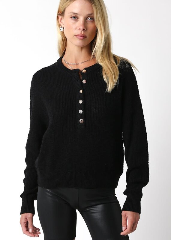 Textured Knit Half Button Sweater