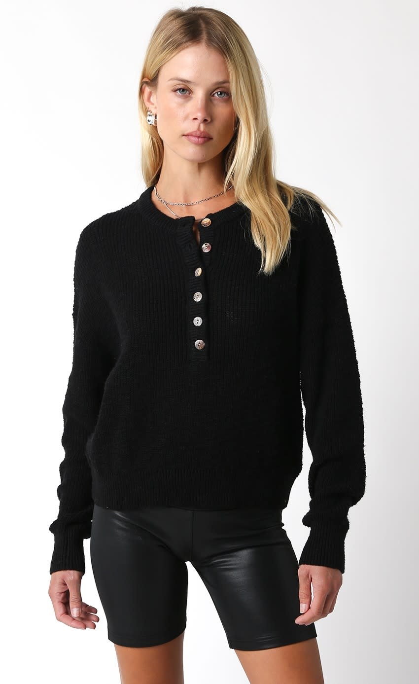 Textured Knit Half Button Sweater - SPLASH