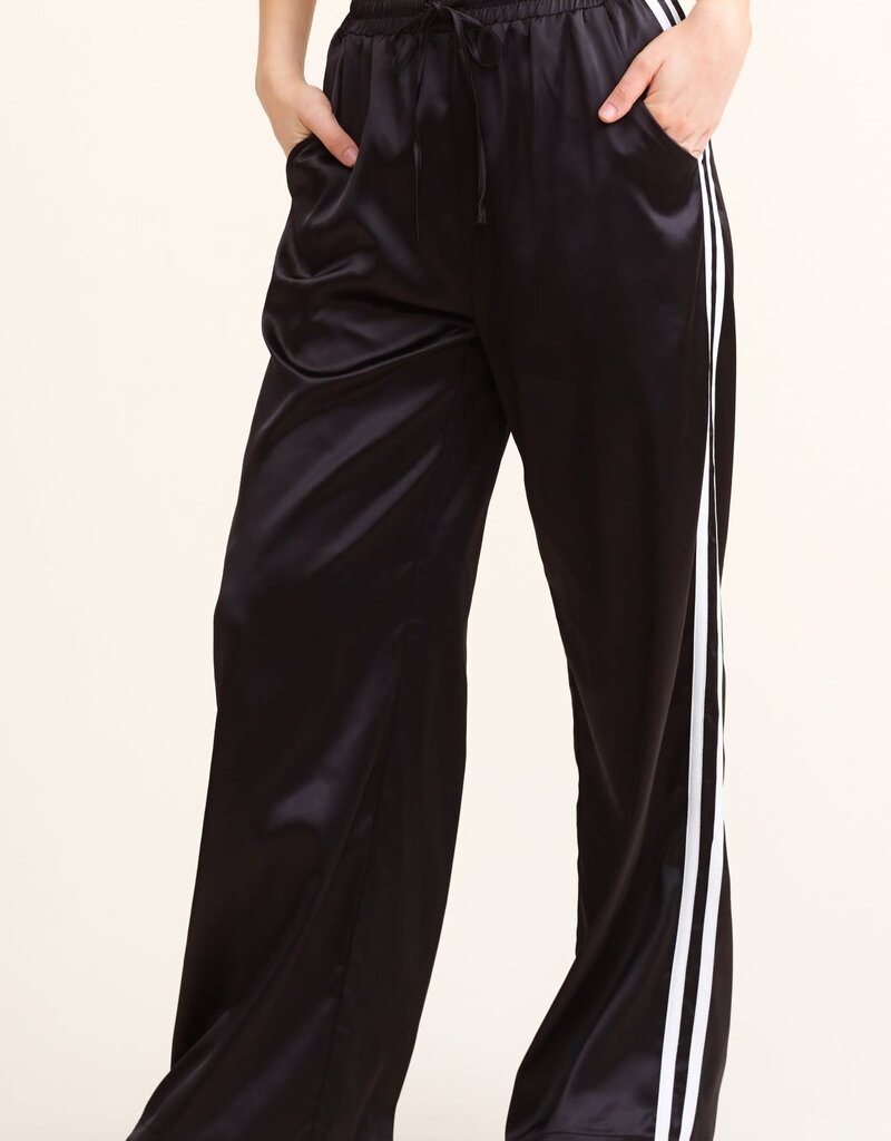 Black satin track pants sale