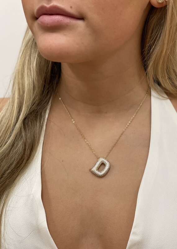 CZ Bubble Initial Necklace Gold D