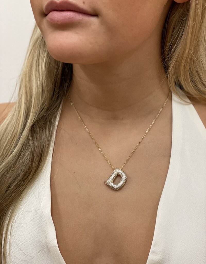 CZ Bubble Initial Necklace Gold D