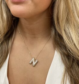 CZ Bubble Initial Necklace Gold N