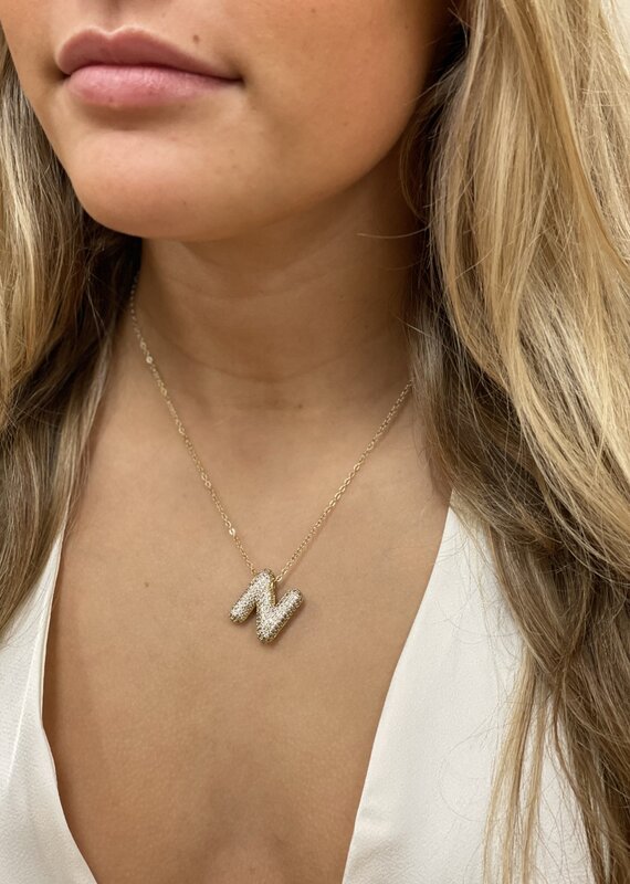 CZ Bubble Initial Necklace Gold N