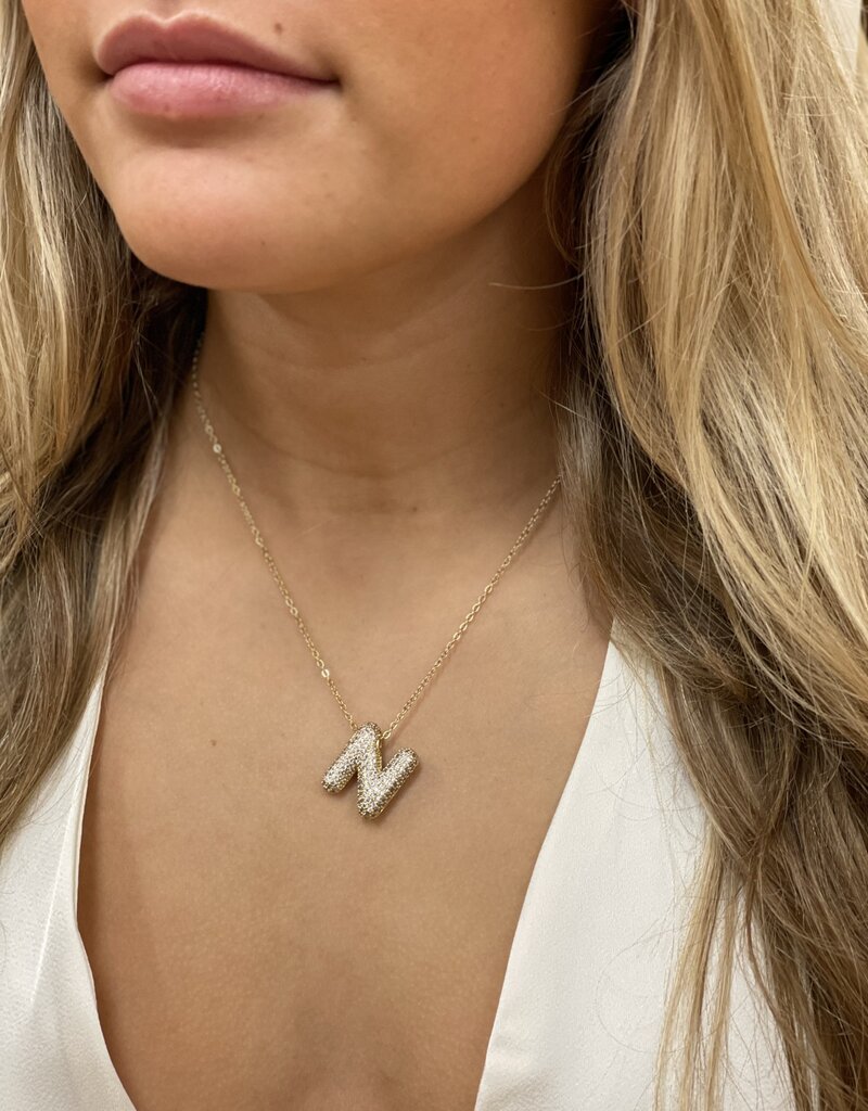 CZ Bubble Initial Necklace Gold N