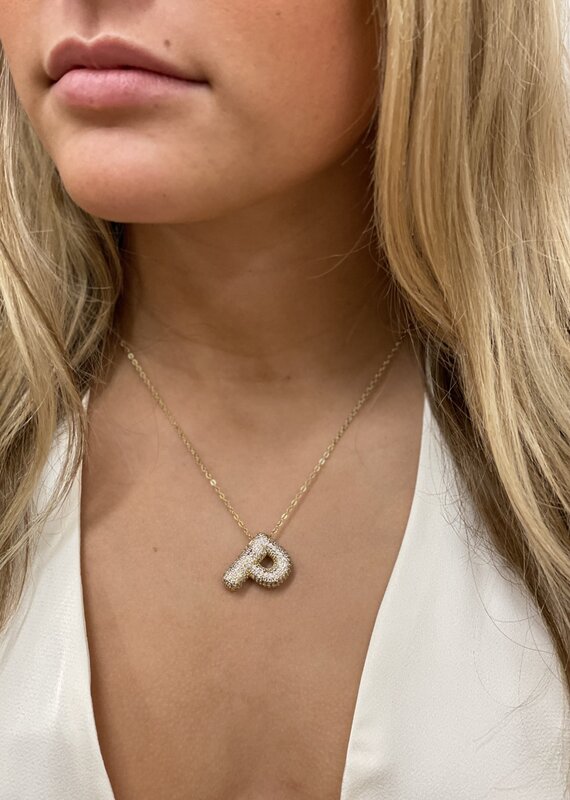 CZ Bubble Initial Necklace Gold P