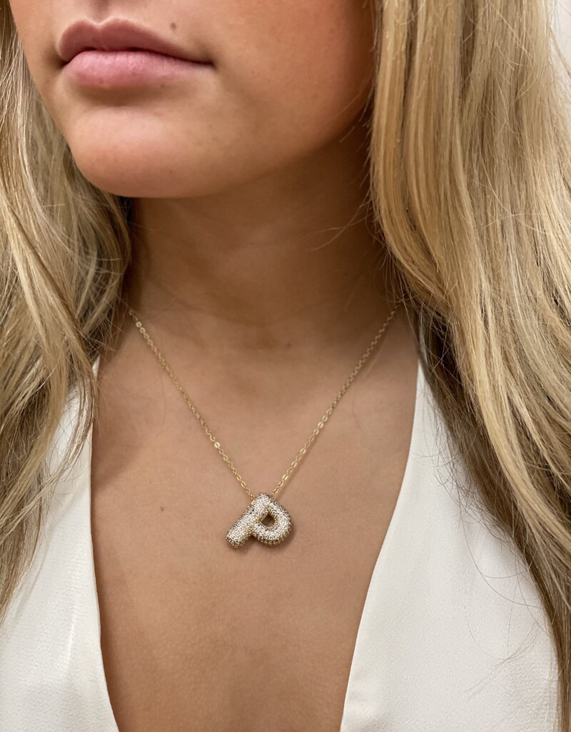 CZ Bubble Initial Necklace Gold P