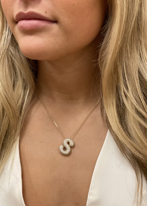 CZ Bubble Initial Necklace Gold S