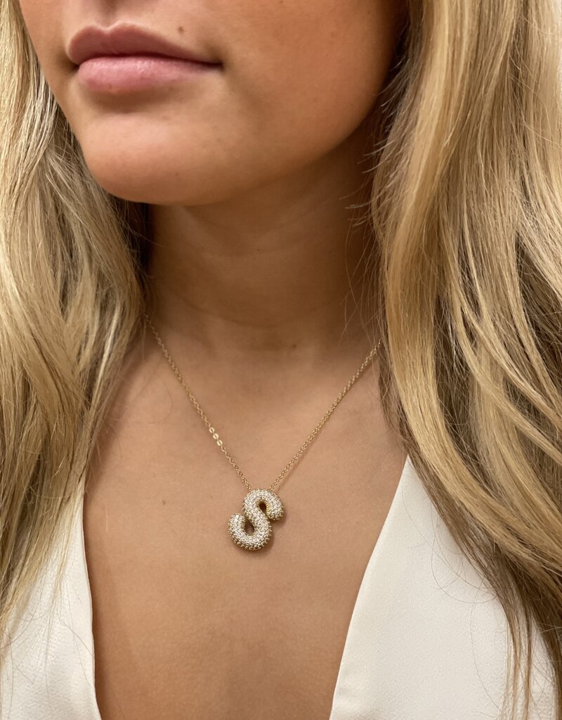 CZ Bubble Initial Necklace Gold S