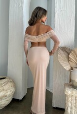 Sparkle Mesh Off Shoulder Top Maxi Skirt Set