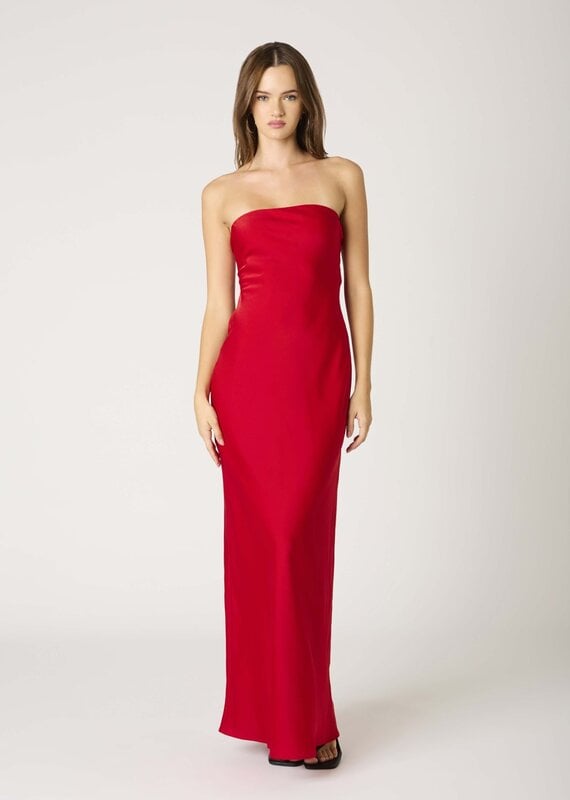 Schmitt Satin Srapless Tie Back Maxi Dress