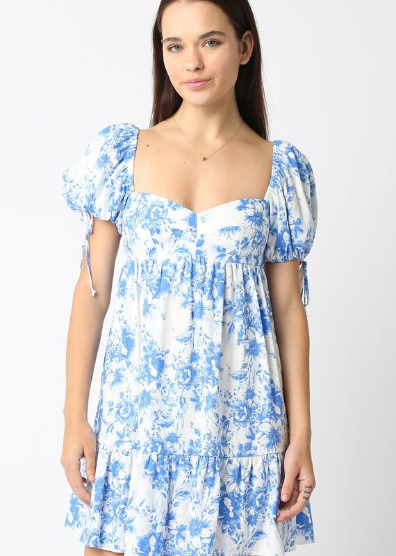 Floral Babydoll Mini Dress w/Flounce Hem