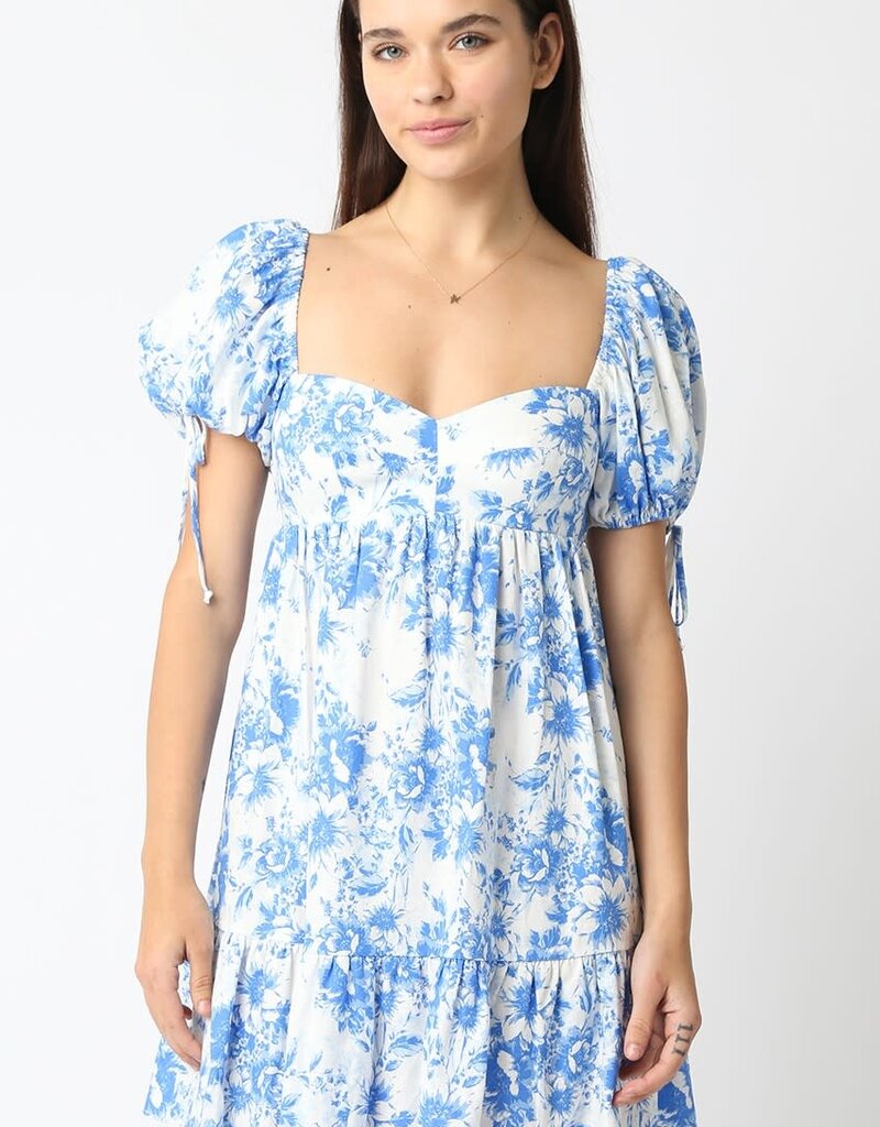 Floral Babydoll Mini Dress w/Flounce Hem