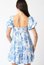 Floral Babydoll Mini Dress w/Flounce Hem