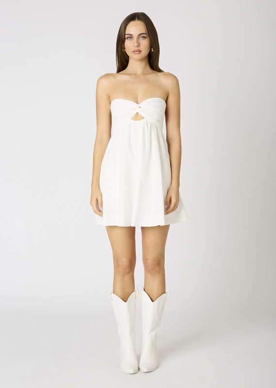 Eyelet Twist Bust Strapless Mini Dress