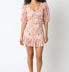 Smocked Floral Half Sleeve Mini Dress