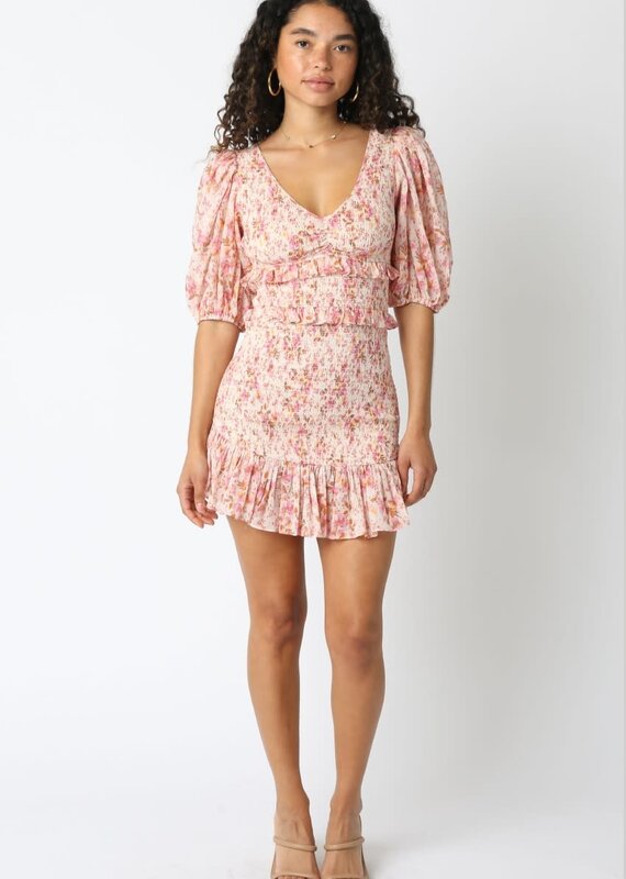 Smocked Floral Half Sleeve Mini Dress