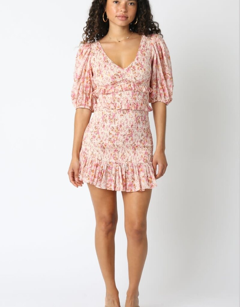 Smocked Floral Half Sleeve Mini Dress