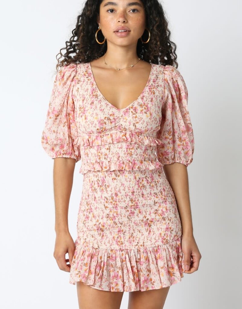 Smocked Floral Half Sleeve Mini Dress