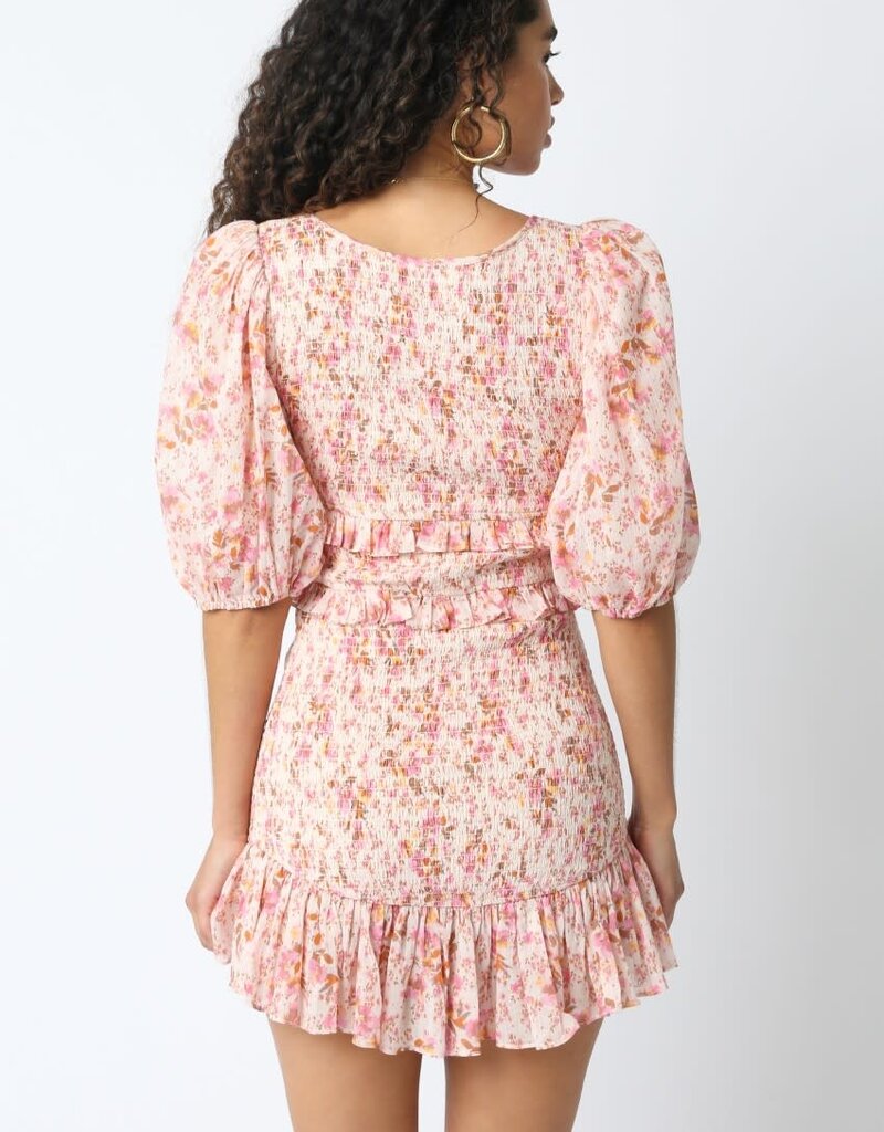 Smocked Floral Half Sleeve Mini Dress