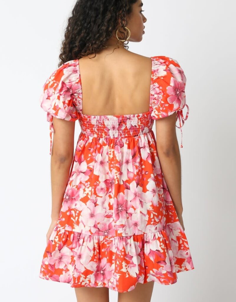 Floral Babydoll Mini Dress w/Flounce Hem