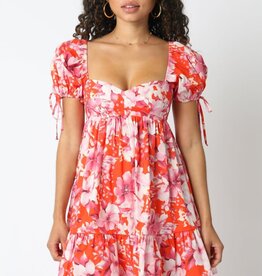 Floral Babydoll Mini Dress w/Flounce Hem