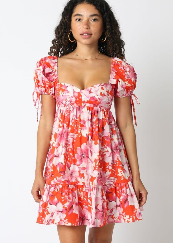 Floral Babydoll Mini Dress w/Flounce Hem