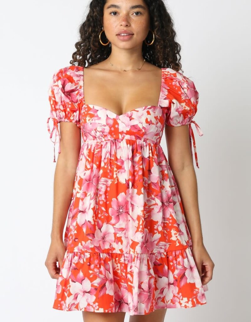 Floral Babydoll Mini Dress w/Flounce Hem