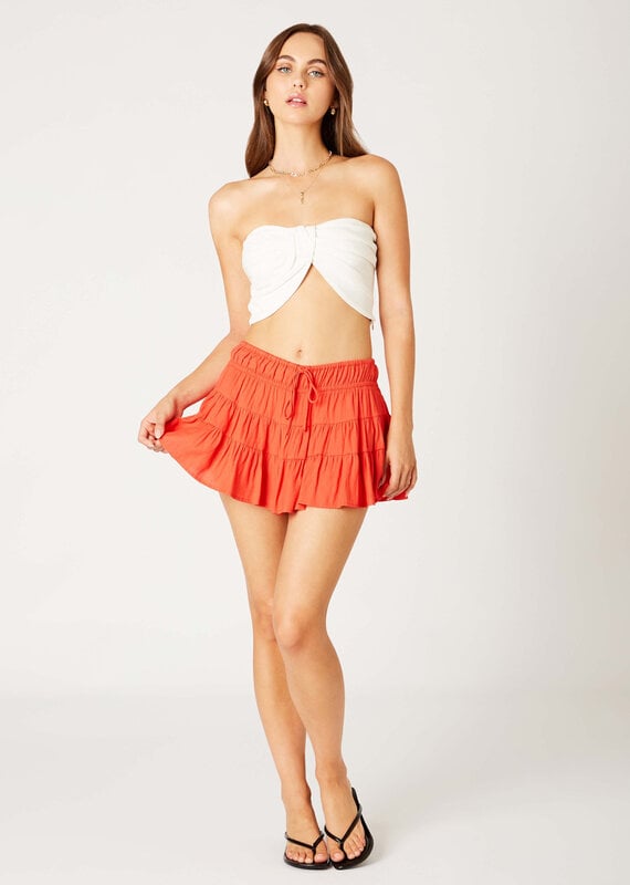 Drawstring Tie Tiered Mini Skirt