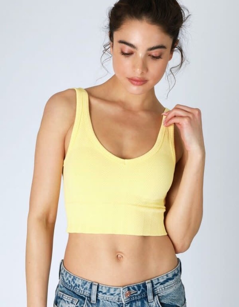 Reversible Herringbone Crop Top O/S Pale Lemon