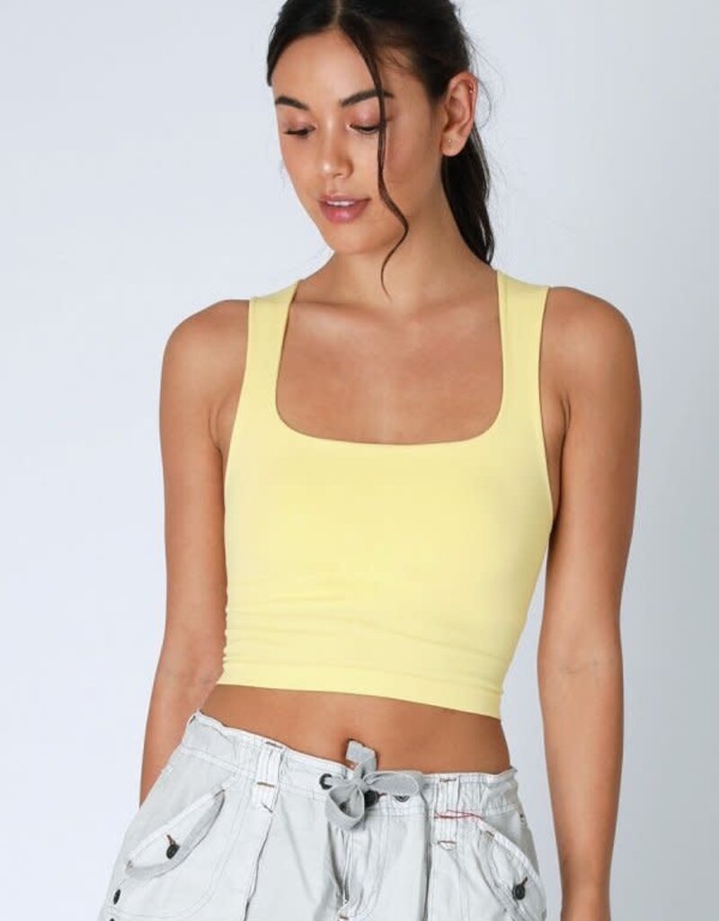 Clean Line Square Neck Top O/S Pale Lemon