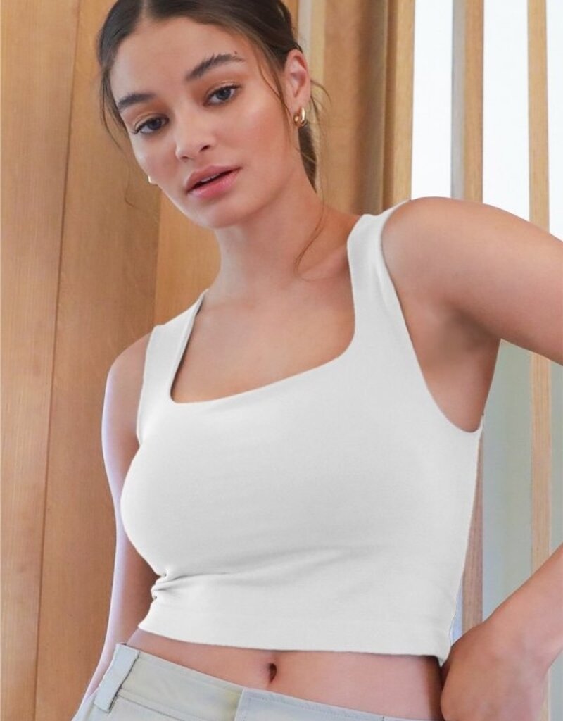 Clean Line Square Neck Top O/S White