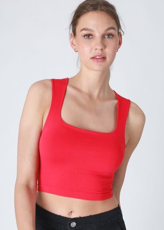 Clean Line Square Neck Top O/S Red