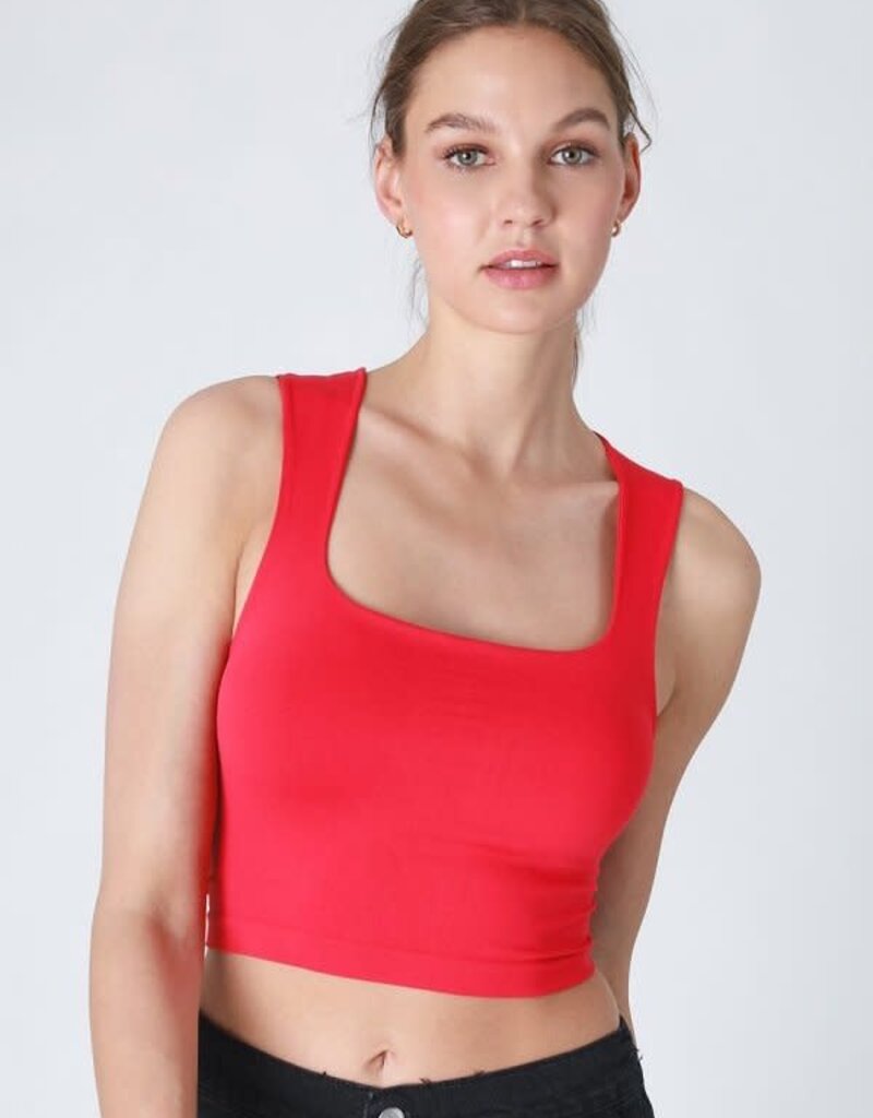 Clean Line Square Neck Top O/S Red