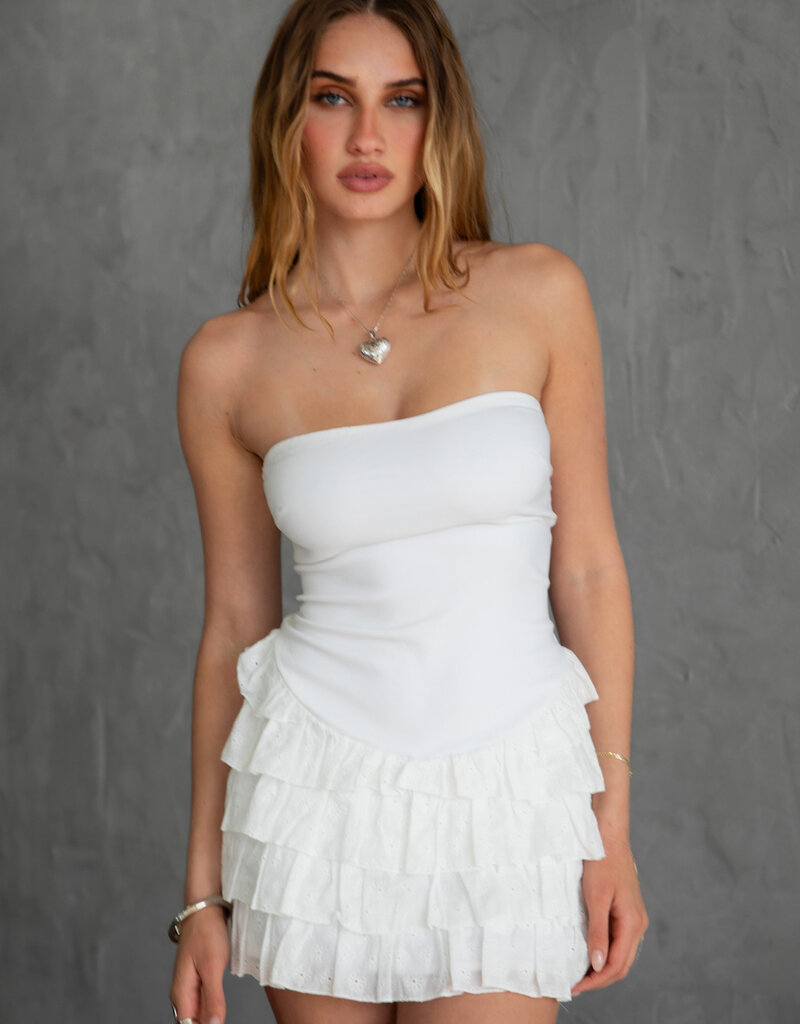 Eyelet Skirt Strapless Mini Dress