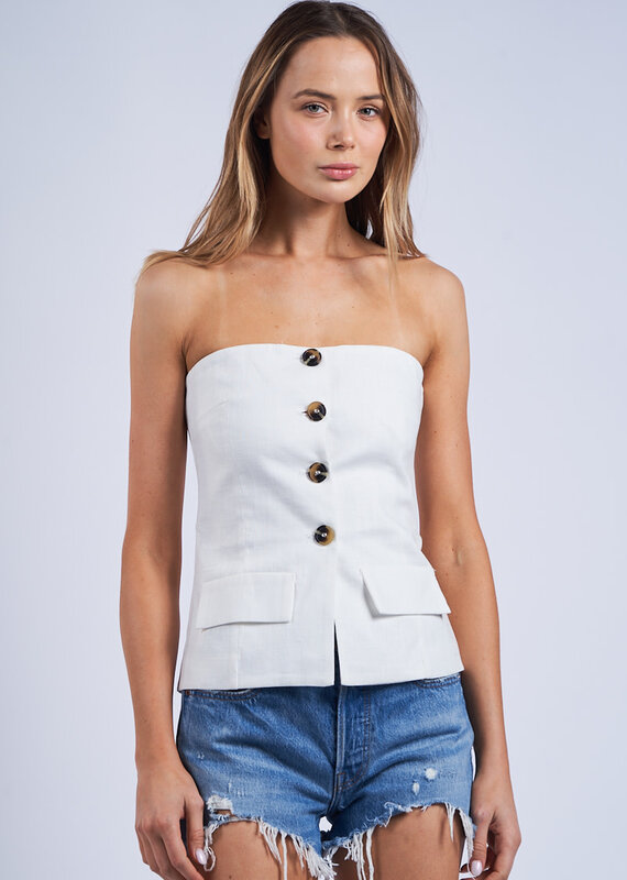 Double Pocket Button Front Strapless Top